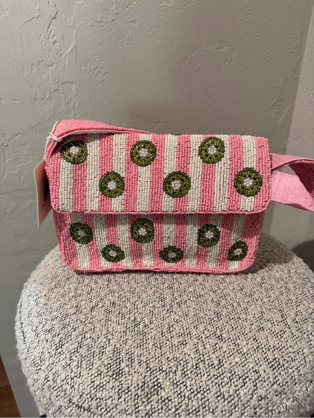 Pink Beaded Stripe Kiwi Shoulder Bag